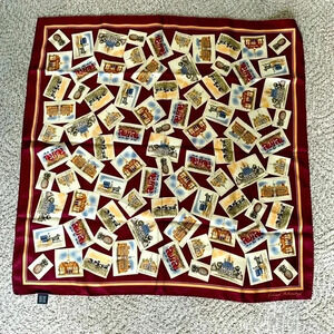 Colonial Williamsburg Square, silk scarf, maroon and gold